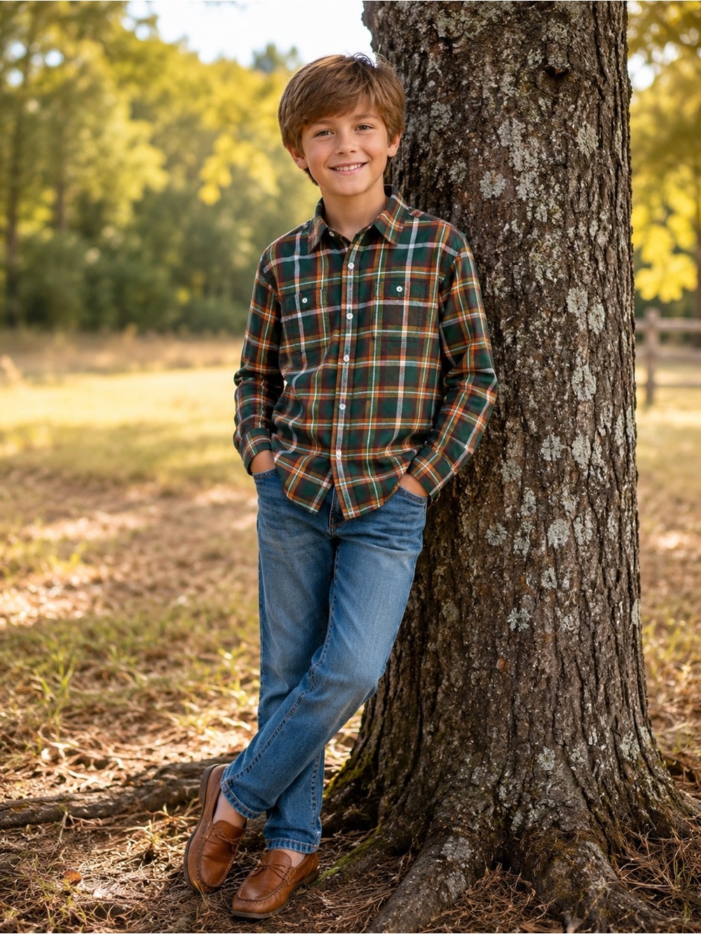 Janie and Jack Boys Size 10 or 12 Fall Plaid Button Down Shirt Green Rust